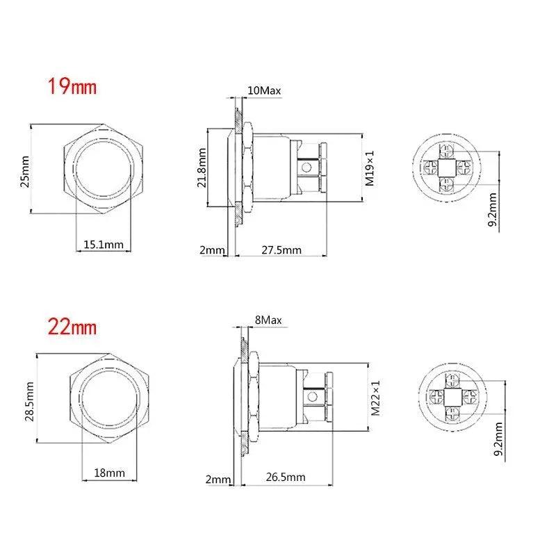 19mm 22mm Reset Metal Push Button| 4 Screw Foot For Car Power - electrical center b2c