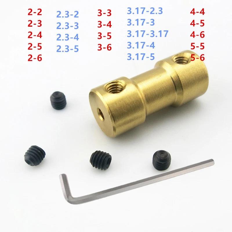 2mm/2.3mm/3mm/3.17mm/4mm/5mm/6mm Brass Rigid Motor Shaft Coupling Mini Coupler Motors Transmission Connector with Screws Wrench