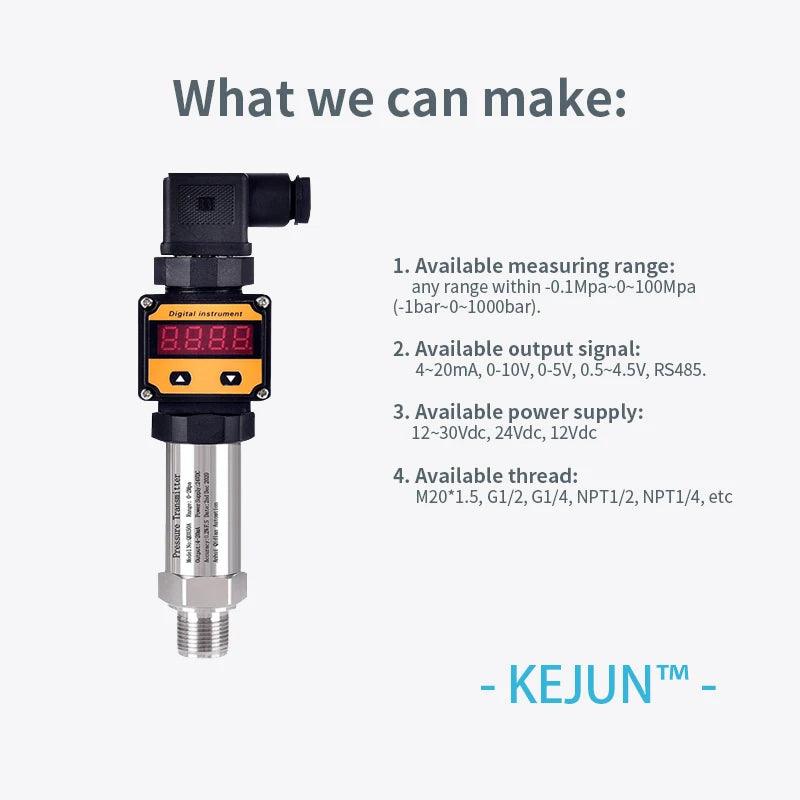 4-20mA RS485 output Pressure Transmitter 0-16Mpa 30bar  LED Digital Display Fuel level Sensor Transducer