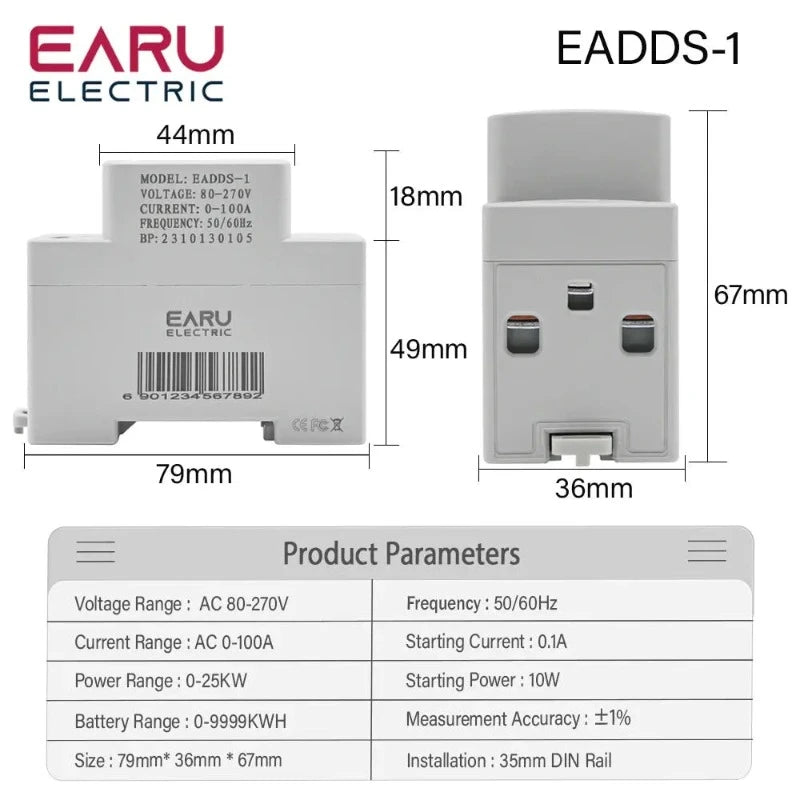 4IN1 Digital AC 110V 220V 100A Voltage Current KWH Electric Energy Monitor Meter VOLT AMP Voltmeter Aammeter Wattmeter Din Rail electrical center b2c