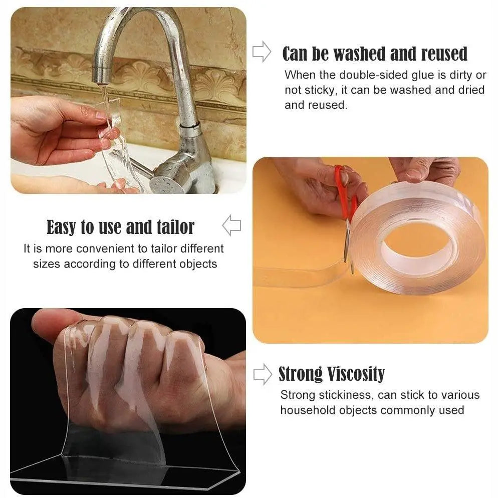 1/2/3/5M Nano Tape Double Sided Tape Transparent No Trace Reusable Waterproof Adhesive Tape Glue Cleanable Home Gekkotape - electrical center b2c