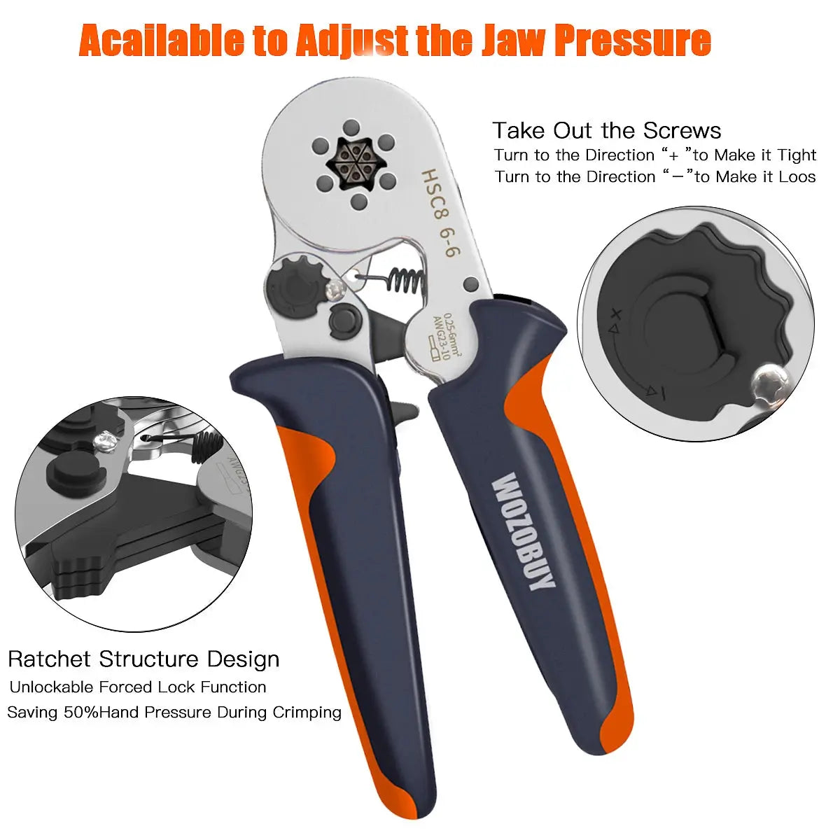 Hexagonal Ferrule Crimp Tool Wire Ferrule Crimping Tool HSC8 6-6/6-4 Self-adjustable Ratcheting Crimper for AWG23-10 0.25-6.0mm² electrical center b2c