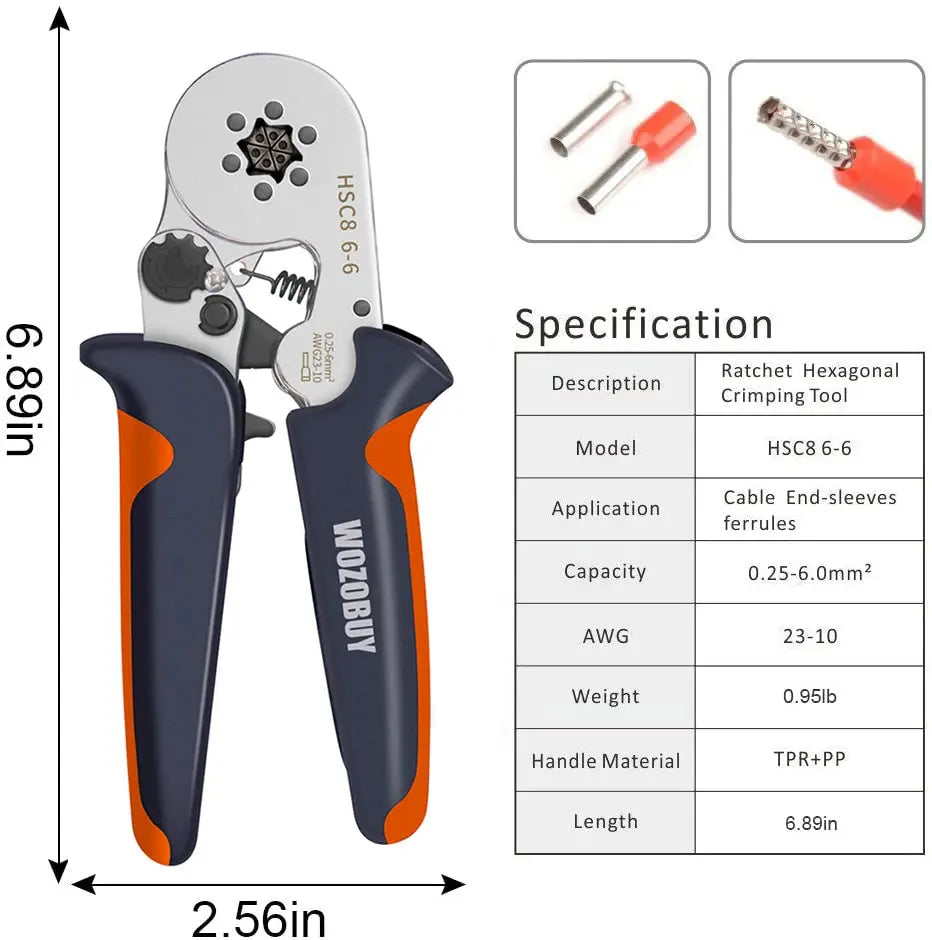 Hexagonal Ferrule Crimp Tool Wire Ferrule Crimping Tool HSC8 6-6/6-4 Self-adjustable Ratcheting Crimper for AWG23-10 0.25-6.0mm² electrical center b2c