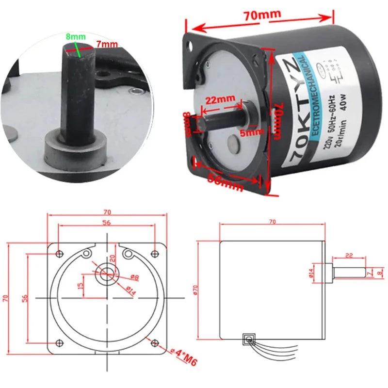 70KTYZ High Torque 160KG 40W AC 220V Permanent Magnet Synchronous Motor CW/CCW Metal Geared Slow Speed Motor 2.5 To 110RPM,high torque low rpm ac motor