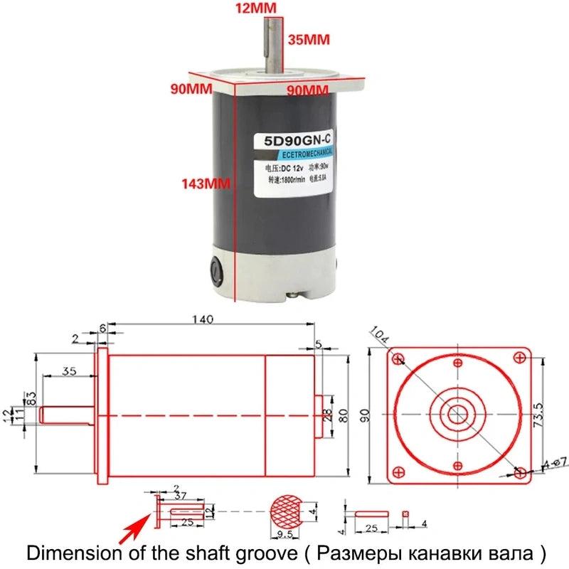 90W DC Permanent Magnet Motor 12V 24V 1800RPM 3000RPM High Speed Torque Forward Reverse PWM Adjustable Motor Automated Control