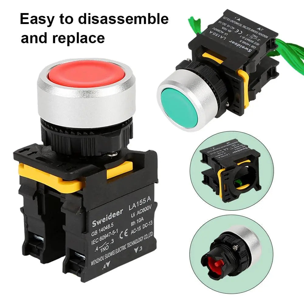 Button Switch Waterproof Momentary Self Reset Self Locking Flat Round Head 22mm Power Push Button Switch 10A 1NO 1NC Red Green - electrical center b2c