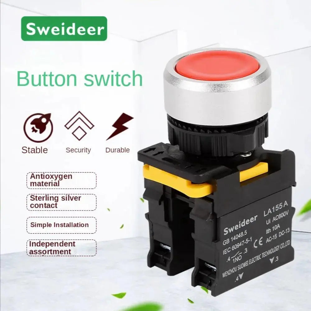 Button Switch Waterproof Momentary Self Reset Self Locking Flat Round Head 22mm Power Push Button Switch 10A 1NO 1NC Red Green - electrical center b2c