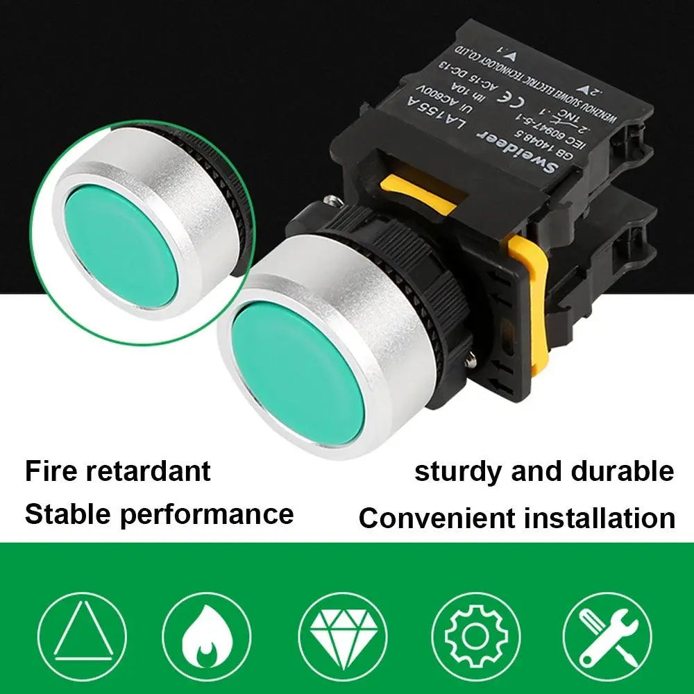 Button Switch Waterproof Momentary Self Reset Self Locking Flat Round Head 22mm Power Push Button Switch 10A 1NO 1NC Red Green - electrical center b2c