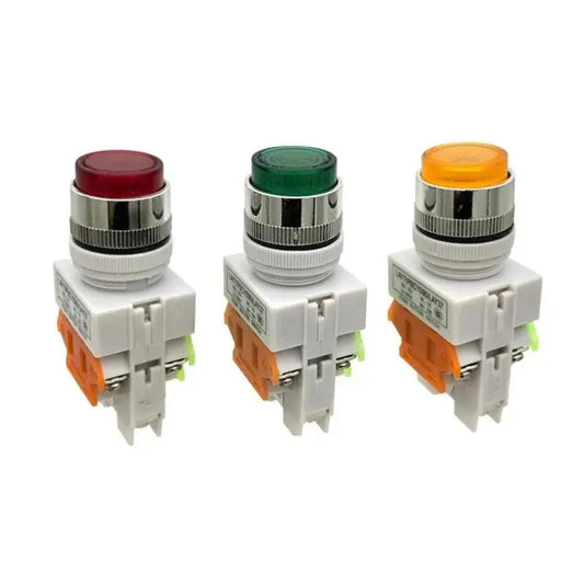 LAY37-11D 22mm Automatic Reset Button Switch with LED Lamp AC/DC 12V 24V 36V 48V 110V 220V 380V Red Green Blue White Yellow - electrical center b2c