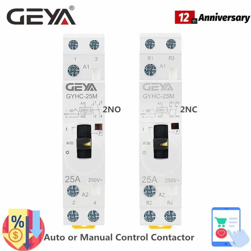 GEYA Manual Control Household Contactor Din Rail Type Modular Contactor 2P 16A 20A 25A 2NO or 2NC 220V - electrical center b2c