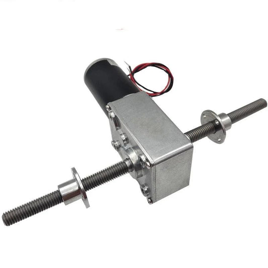 M8 Double Threaded Shafts 12V 24V DC Worm Gear Motor With Flange Low Speed 12-470RPM Reversible And Adjustable Speed Self Lock