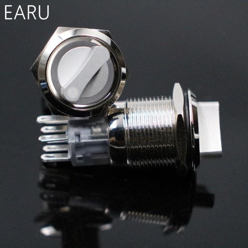 22mm 2 3 Position Switch Push Button Switch DPDT Illuminated Metal selector Rotary Switch with LED Waterproof Stainless Steel.