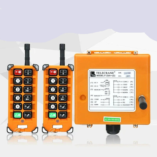 F23-A++ remote control, dual speed crane remote, industrial wireless radio remote, Telecrane F23-A++, overhead travelling crane remote, MD hoist remote controller, lifting hoist transmitter receiver, IP65 industrial remote, crystal oscillator remote, E-card plug-in remote, 24V 36V 220V 380V remote, anti-interference crane remote, double speed hoist radio control, industrial lifting remote