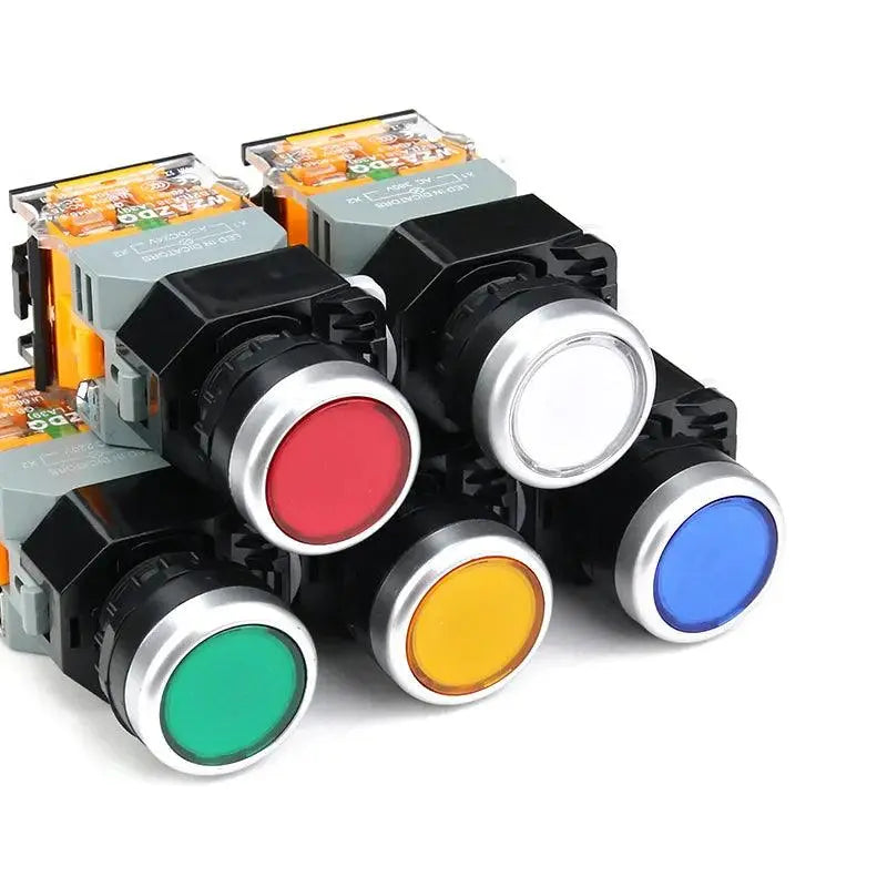 22mm LA38-11D/11DS Quality Sliver Contact Push Button Switch with Light on/Off Momentary/Latching220V LED Indicators - electrical center b2c,la38 series button switch