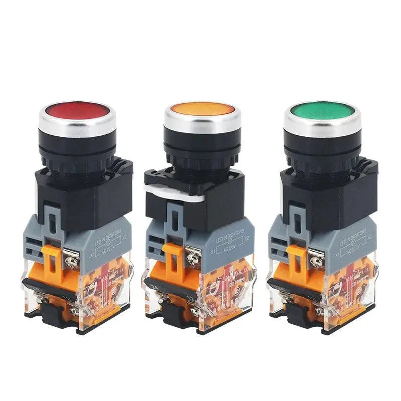 22mm LA38-11D/11DS Quality Sliver Contact Push Button Switch with Light on/Off Momentary/Latching220V LED Indicators - electrical center b2c,la38 series button switch
