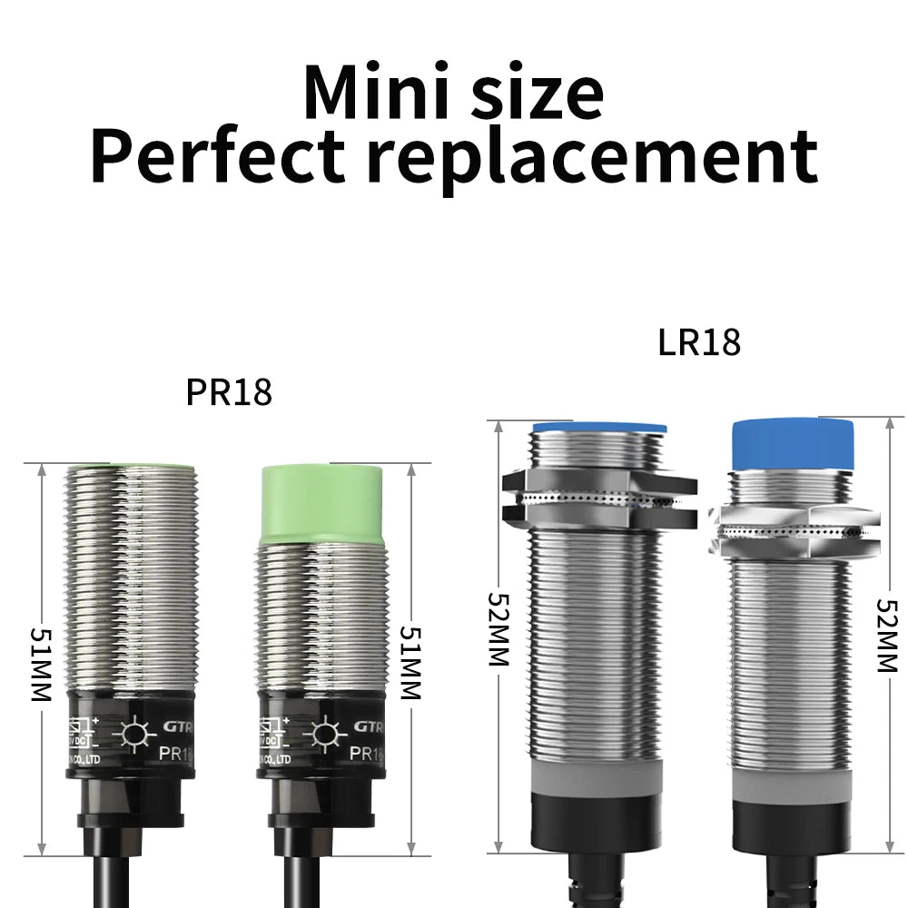 GTRIC M18 Inductive Proximity Sensor Switch PR18-8DN PR18-8DP 24VDC NPN PNP 8mm Sensing PR18 Non-Flush Metal Proximity Switch