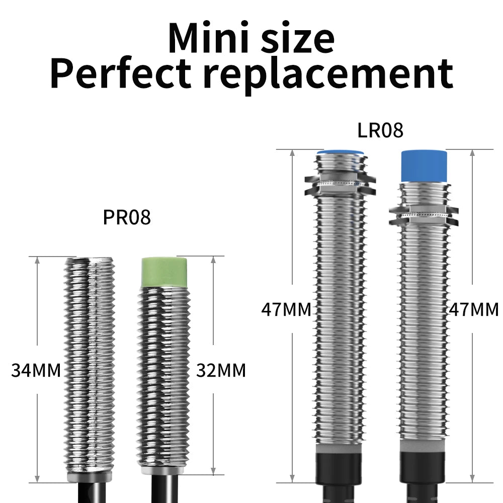 GTRIC M8 Inductive Proximity Sensor Switch 12-24V DC Short Type Flush PR08-1.5DN PR08-1.5DP NPN PNP 1.5mm Sensing Distance