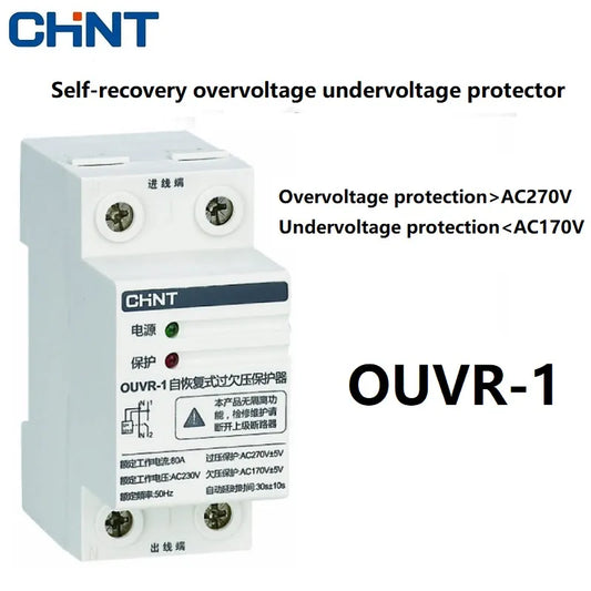 CHINT OUVR-1 Self Reset Recovery Overvoltage And Undervoltage Delay Protector 1p+N 3p+N 32A 40A 50A 63A OUVR