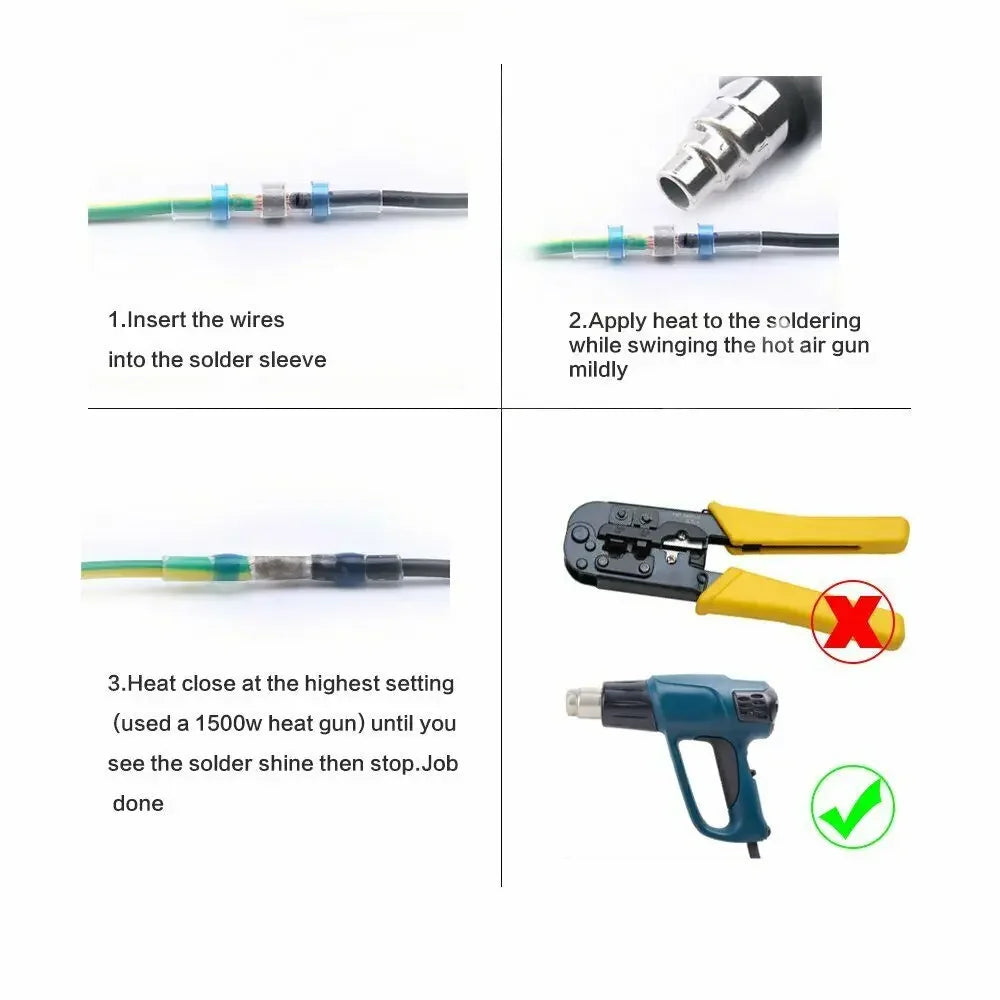 50pcs Heat Shrink Solder Sleeves Wire Crimp Butt Terminals Connectors 0.25-6.0mm2 AWG26-10
