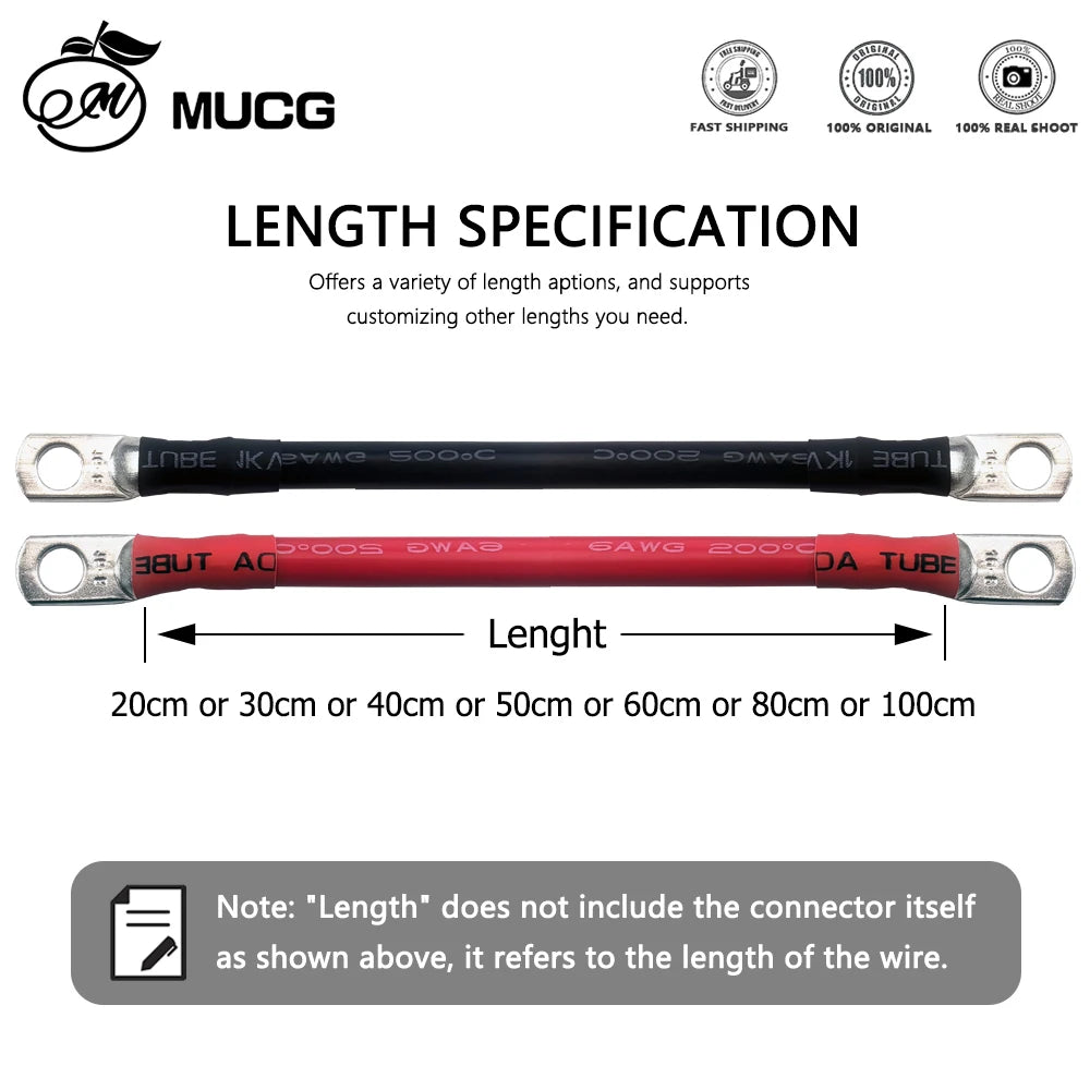 100cm/200cm Length M6-M10 Very Soft Car Battery Cable Silicone wire With Lug Ring Terminal cable Black Red Jumper cables 1AWG 2AWG 4AWG