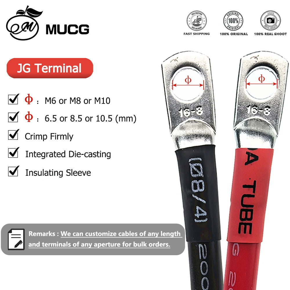 100cm/200cm Length M6-M10 Very Soft Car Battery Cable Silicone wire With Lug Ring Terminal cable Black Red Jumper cables 1AWG 2AWG 4AWG