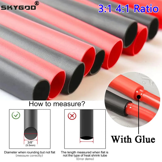 1~10m Dual Wall Heat Shrink Tube Diameter1.6 - 52mm Adhesive Lined Polyolefin Wrap 3:1/4:1 Ratio With Glue Cable Protect Sleeve