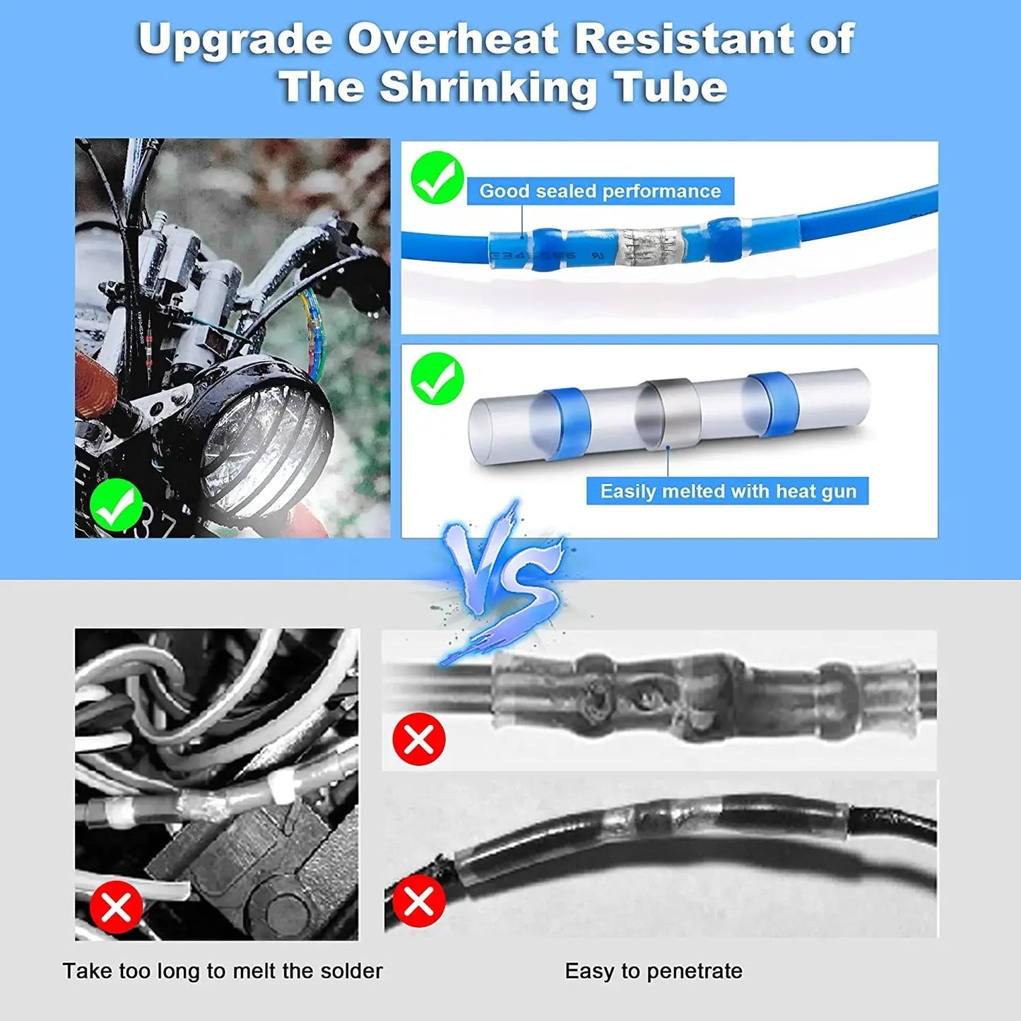 WOZOBUY Heat Shrinkable Wire Connectors SST21 Waterproof Sleeve AWG22-18 Butt Electrical Splice Tinned Solder Seal Terminal electrical center b2c