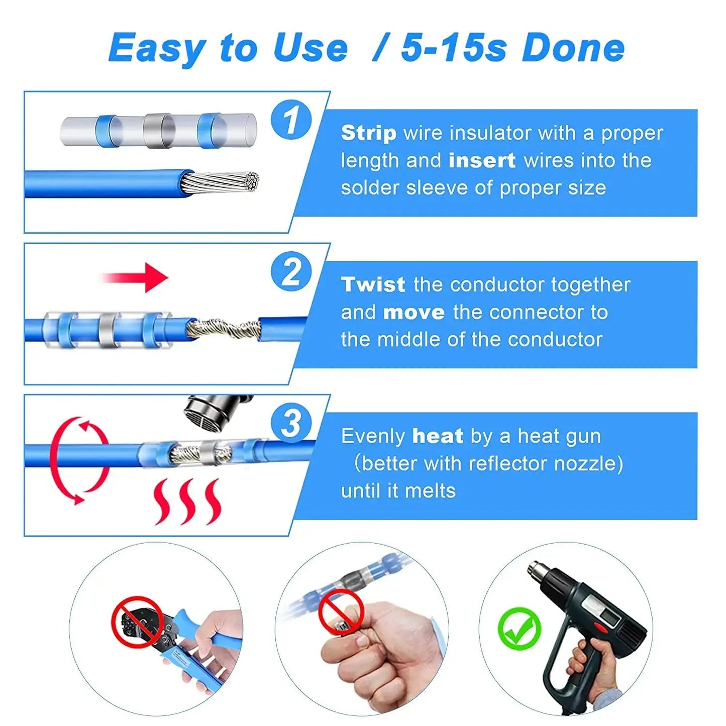 WOZOBUY Heat Shrinkable Wire Connectors SST21 Waterproof Sleeve AWG22-18 Butt Electrical Splice Tinned Solder Seal Terminal electrical center b2c