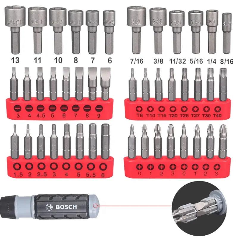 BOSCH- 46-piece Ratchet Hexagon Socket Phillips Screwdriver Combination Tool Set - electrical center b2c