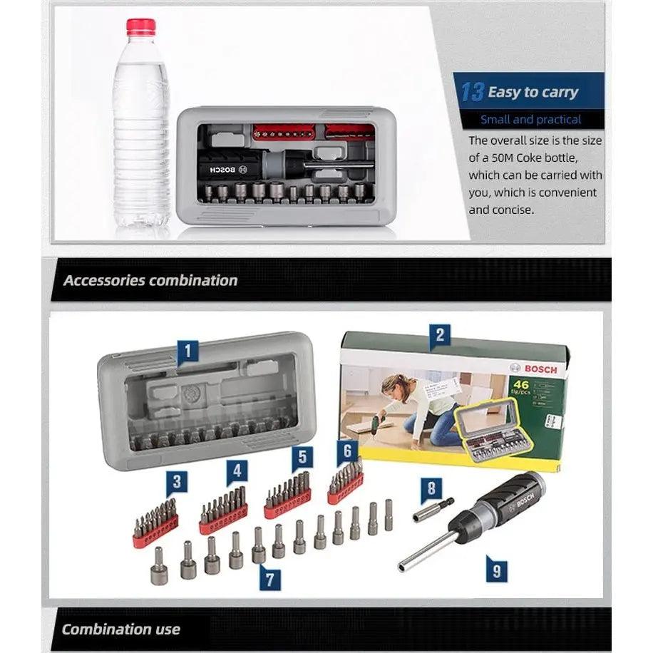 BOSCH- 46-piece Ratchet Hexagon Socket Phillips Screwdriver Combination Tool Set - electrical center b2c