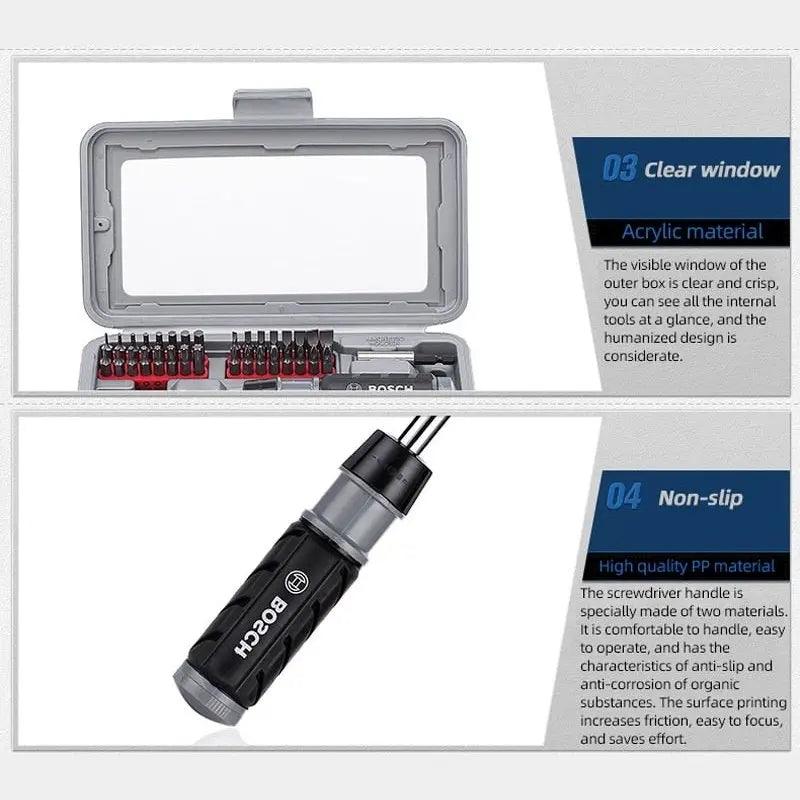 BOSCH- 46-piece Ratchet Hexagon Socket Phillips Screwdriver Combination Tool Set - electrical center b2c