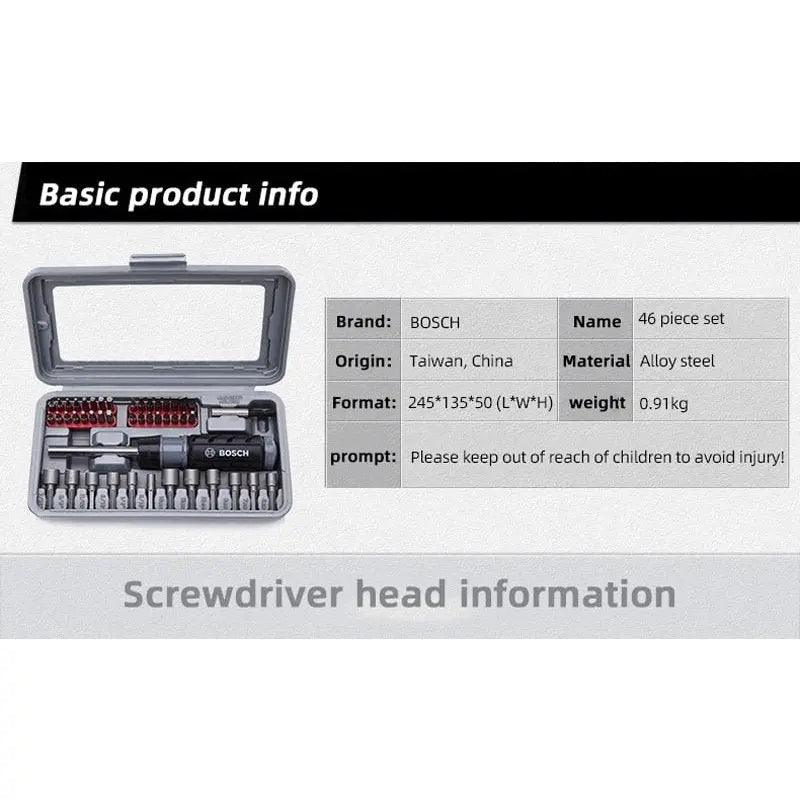 BOSCH- 46-piece Ratchet Hexagon Socket Phillips Screwdriver Combination Tool Set - electrical center b2c