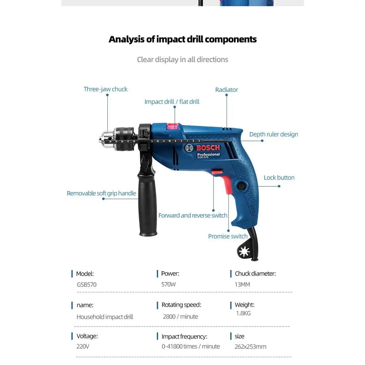 BOSCH- GSB570 Impact Drill Hand Electric Drill| Household Multi-Function - electrical center b2c