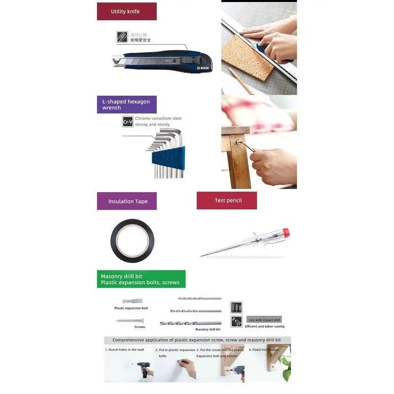 BOSCH- Household Hardware Toolbox Set| 108 sets, Manual Tool Combination - electrical center b2c