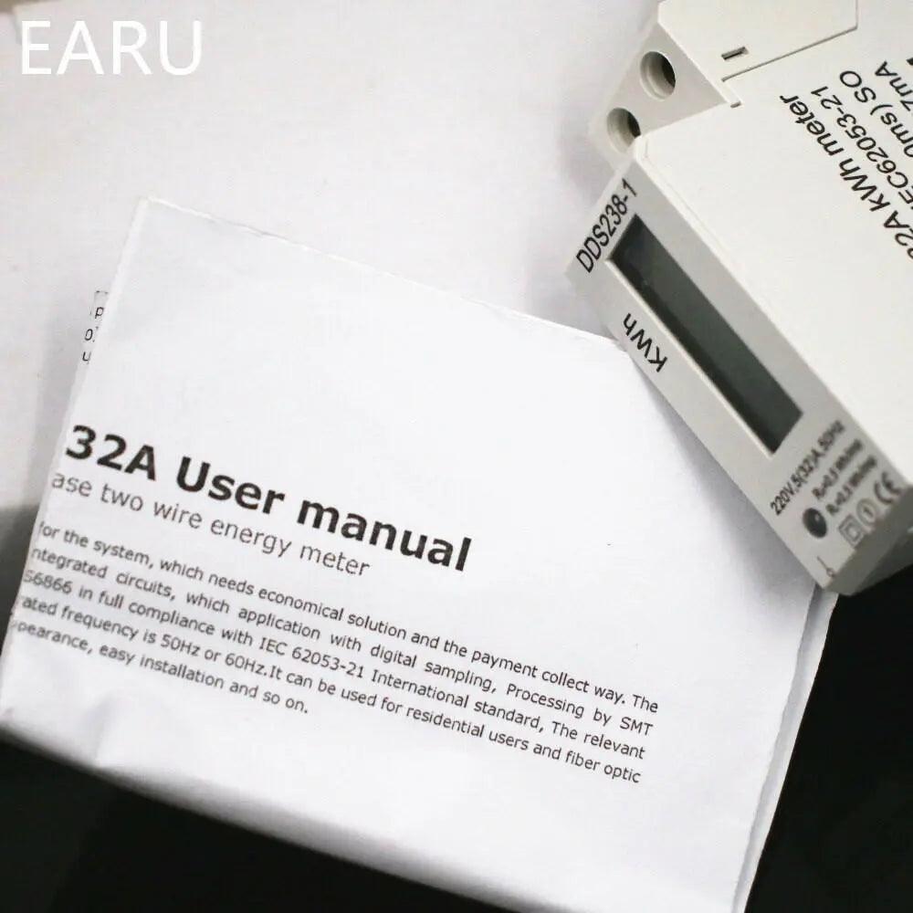 EARU- 5(32)A 220V 50HZ Single Phase Din-Rail KWH Watt Meter - electrical center b2c