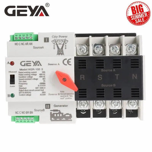 GEYA- W2R Mini ATS 4P Automatic Transfer Switch Controller| 25A-100A Optional - electrical center b2c
