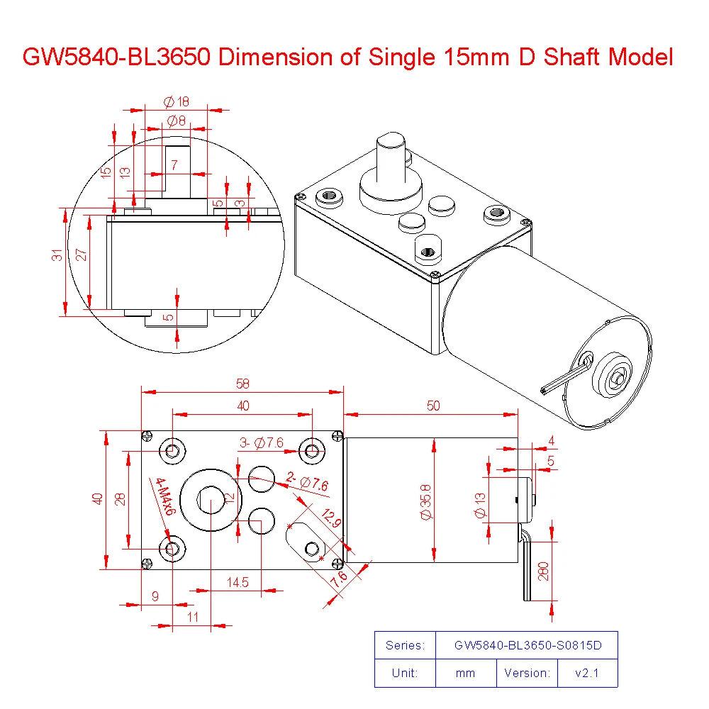 GW5840-BL3650 12V 24V 24W DC Brushless Worm Geared Motor 6 to 470RPM Reducer Electric Motor Double Shaft Support 18V 6V 5V Winch.