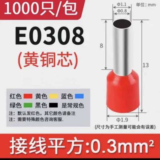 ferrule connectors, wire crimp ferrules, insulated tube terminals, E0508 ferrule, E1008 wire connector, electrical crimp terminals, e0308