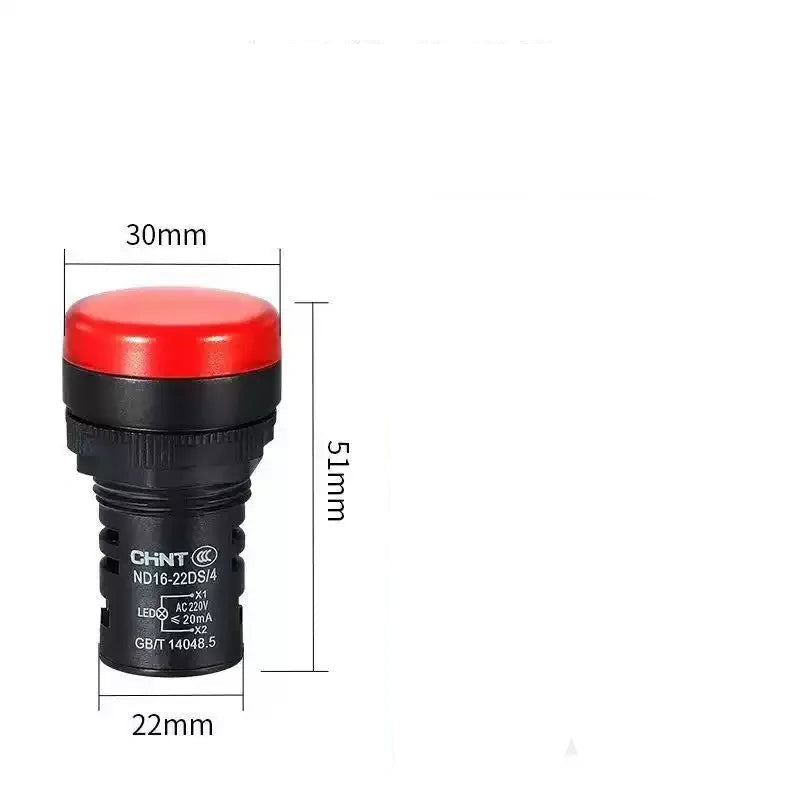 chint nd16-22ds led indicator light,22mm panel pilot lamp ac220v dc24v,red green yellow signal indicator,buzzer flashing warning lamp,ip65 control cabinet signal light