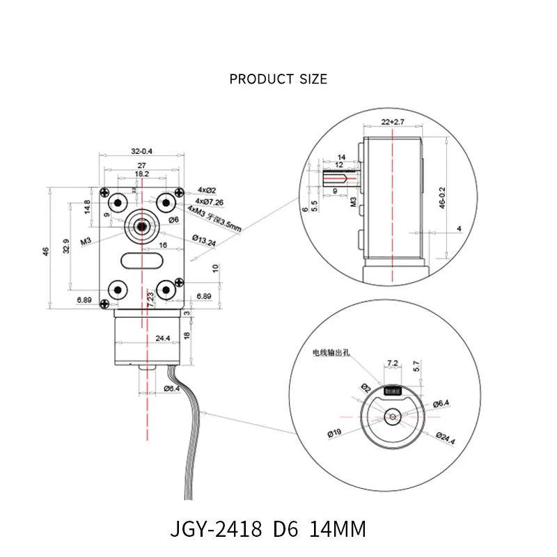 JGY-2418 DC Worm Gear Motor 12V 24V Brushless Motor Low Speed 1.5rpm-241rpm High Torque 30KG.CM BLDC Controller Forward Reversed
