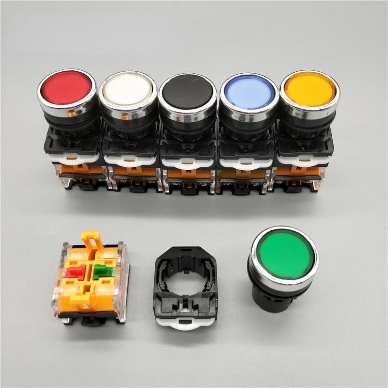 ON-OFF Momentary/Latching Push Button Switch 22mm 4 Screws Circular Small Size Flat Round Panel Cutout LA38-11BN LA38-11BNZS