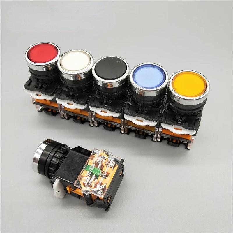 ON-OFF Momentary/Latching Push Button Switch 22mm 4 Screws Circular Small Size Flat Round Panel Cutout LA38-11BN LA38-11BNZS
