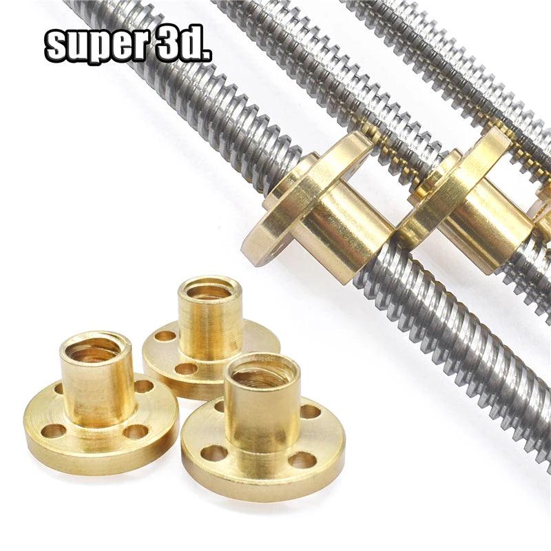 T5 Lead Screw + Brass Nut For DIY 3D Printer CNC Parts Lead 1mm 2mm 4mm Length 100mm 200 450mm 550mm Linear Shaft Stepper Motor,t5 lead screw