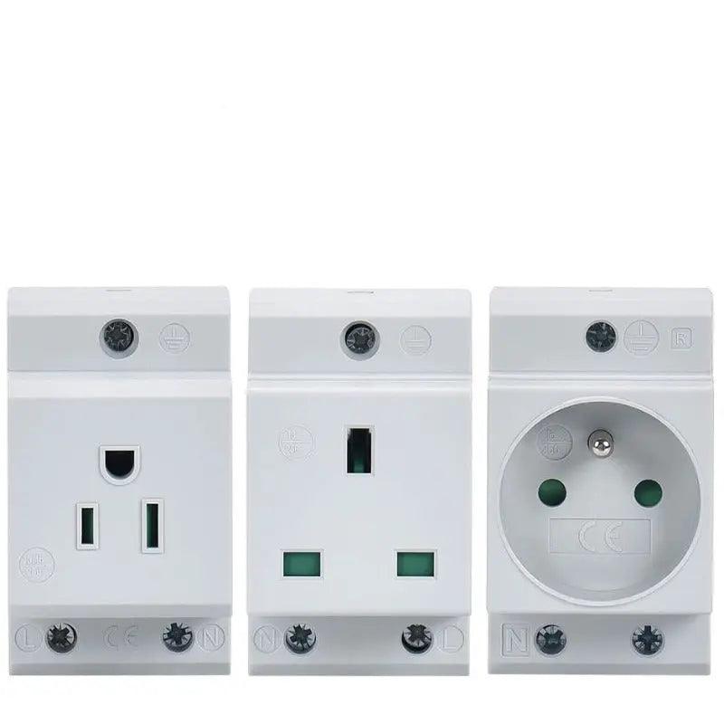 TAIXI- DIN Rail Socket 250V 16A Industrial Socket UK US FR EU AU IT optional - electrical center b2c,din rail eu socket,din rail socket british