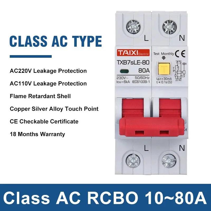 TAIXI- RCBO Type A / AC Circuit Breaker 10A up to 63A - electrical center b2c