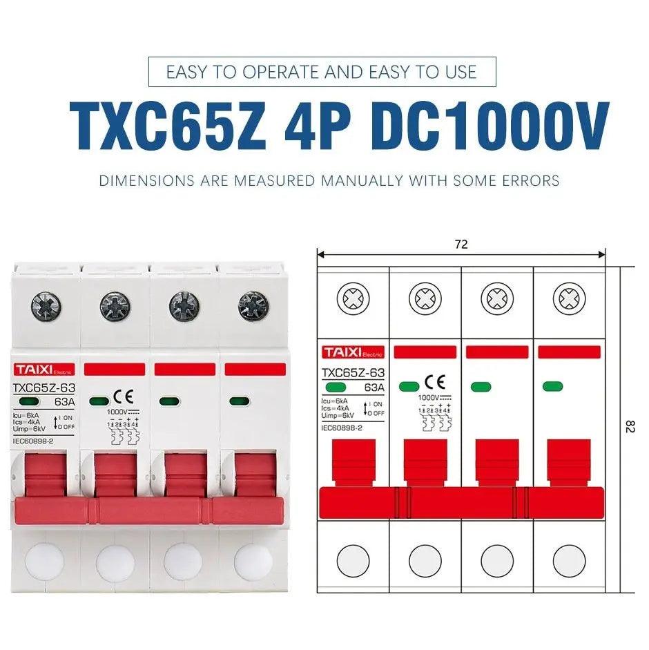 TAIXI- Solar Photovoltaic DC Circuit Breaker MCB 4P/1000V - electrical center b2c