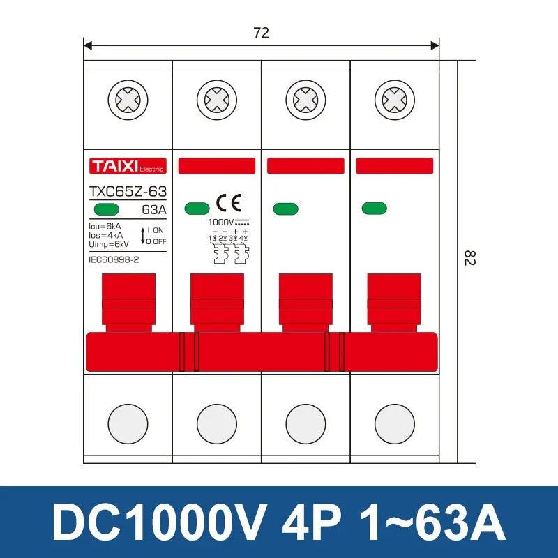 TAIXI- Solar Photovoltaic DC Circuit Breaker MCB 4P/1000V - electrical center b2c