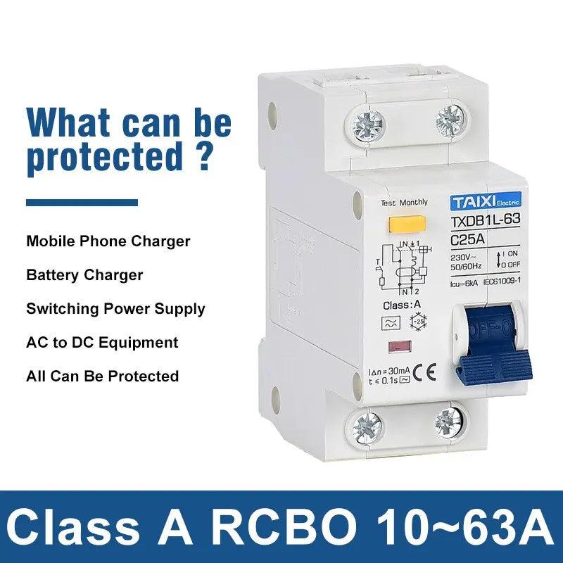 TAIXI- Type A / AC RCBO DPNL Breaker 1P+N | 16A 20A 32A 40A 50A 63A - electrical center b2c