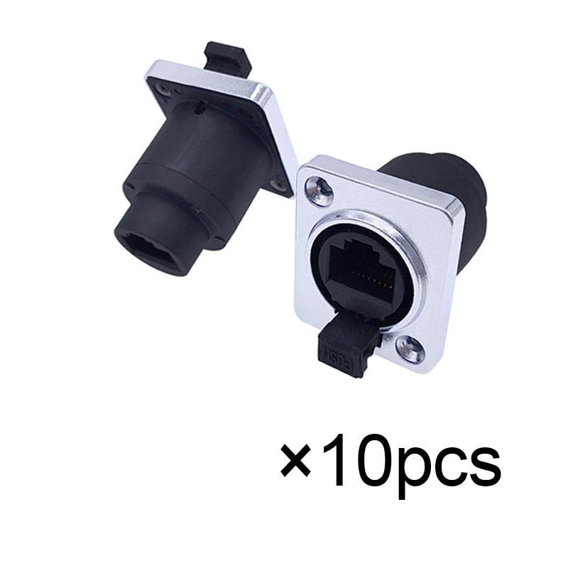 10 piece RJ45 Waterproof IP65 Network Connector with Rubber cover 8p8c D type Panel Mount Socket RJ45 Ethernet Connector.
