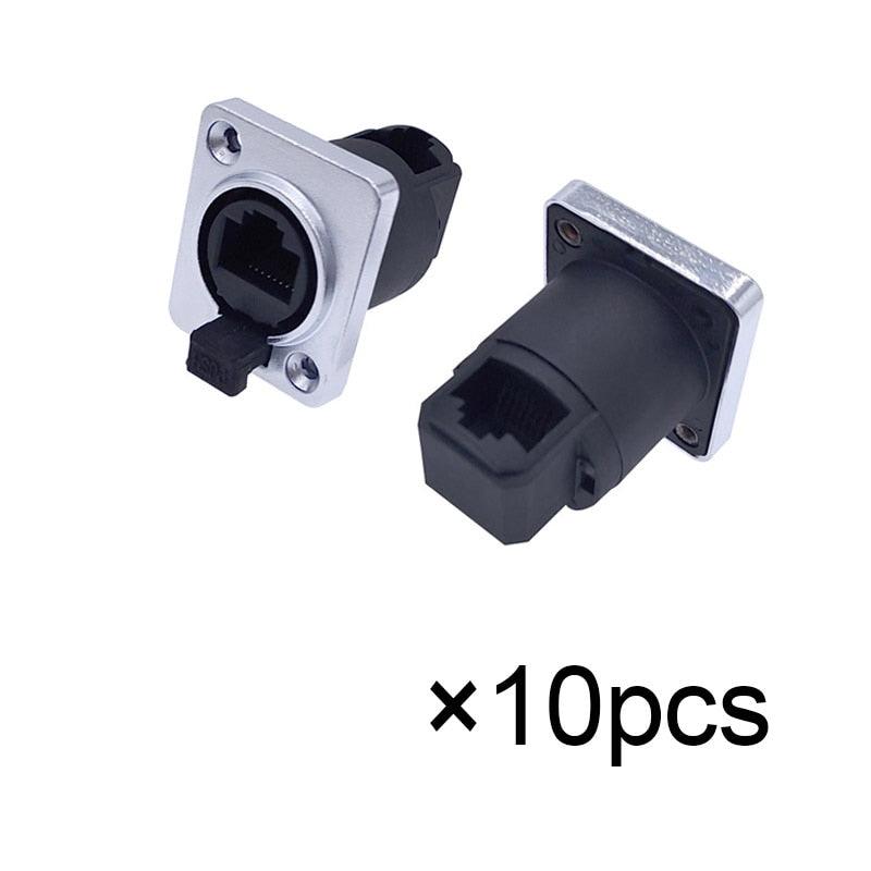 10 piece RJ45 Waterproof IP65 Network Connector with Rubber cover 8p8c D type Panel Mount Socket RJ45 Ethernet Connector.